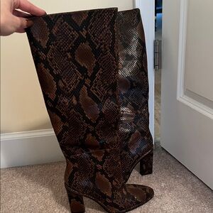 Zara Brown Snakeskin Knee-High Boots